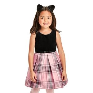 Babygirl Velour Plaid Matching Knit To Woven dres